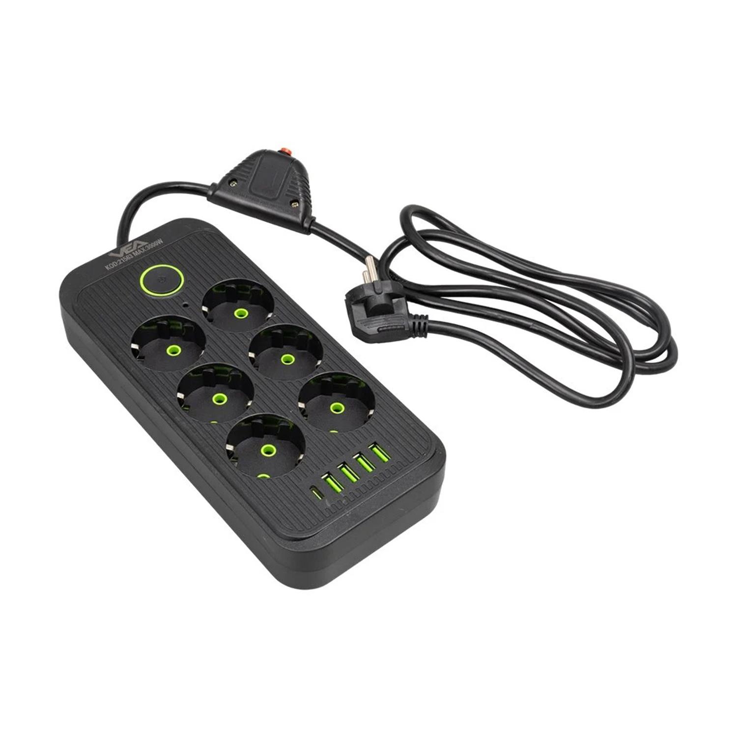 VeaAkım Korumalı PrizlerVEA VA-21563 6'Lı 4 USB + 1 Type-C Akım Korumalı Grup Priz