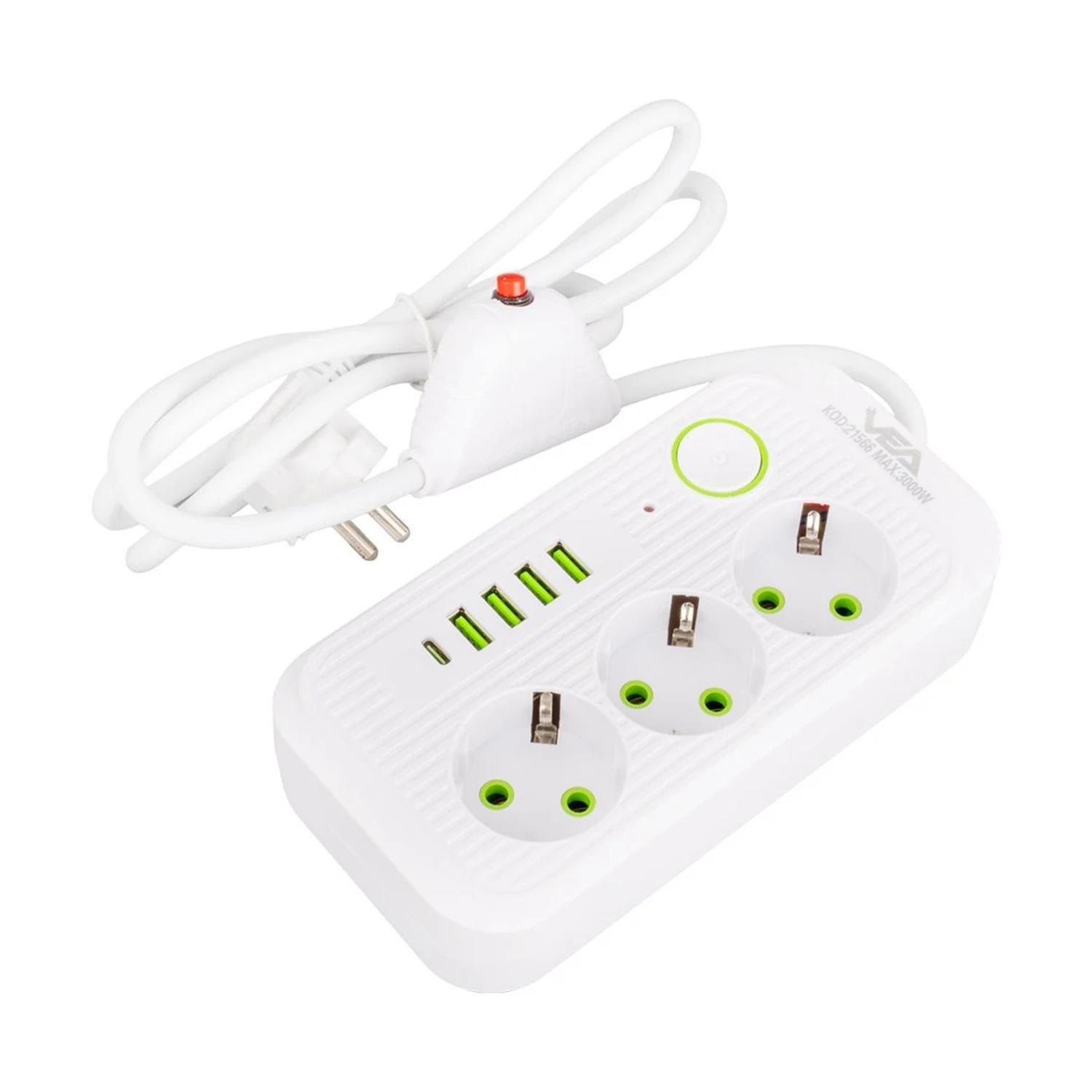 VeaAkım Korumalı PrizlerVea VA-21566 3'lü 4 USB'li Akım Korumalı Priz Beyaz