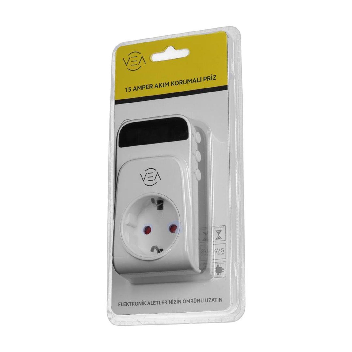 VeaAkım Korumalı PrizlerVea VE-25530 15A 3520W Tekli Dijital Göstergeli Akım Korumalı Priz Aşırı Yüksek Gerilim