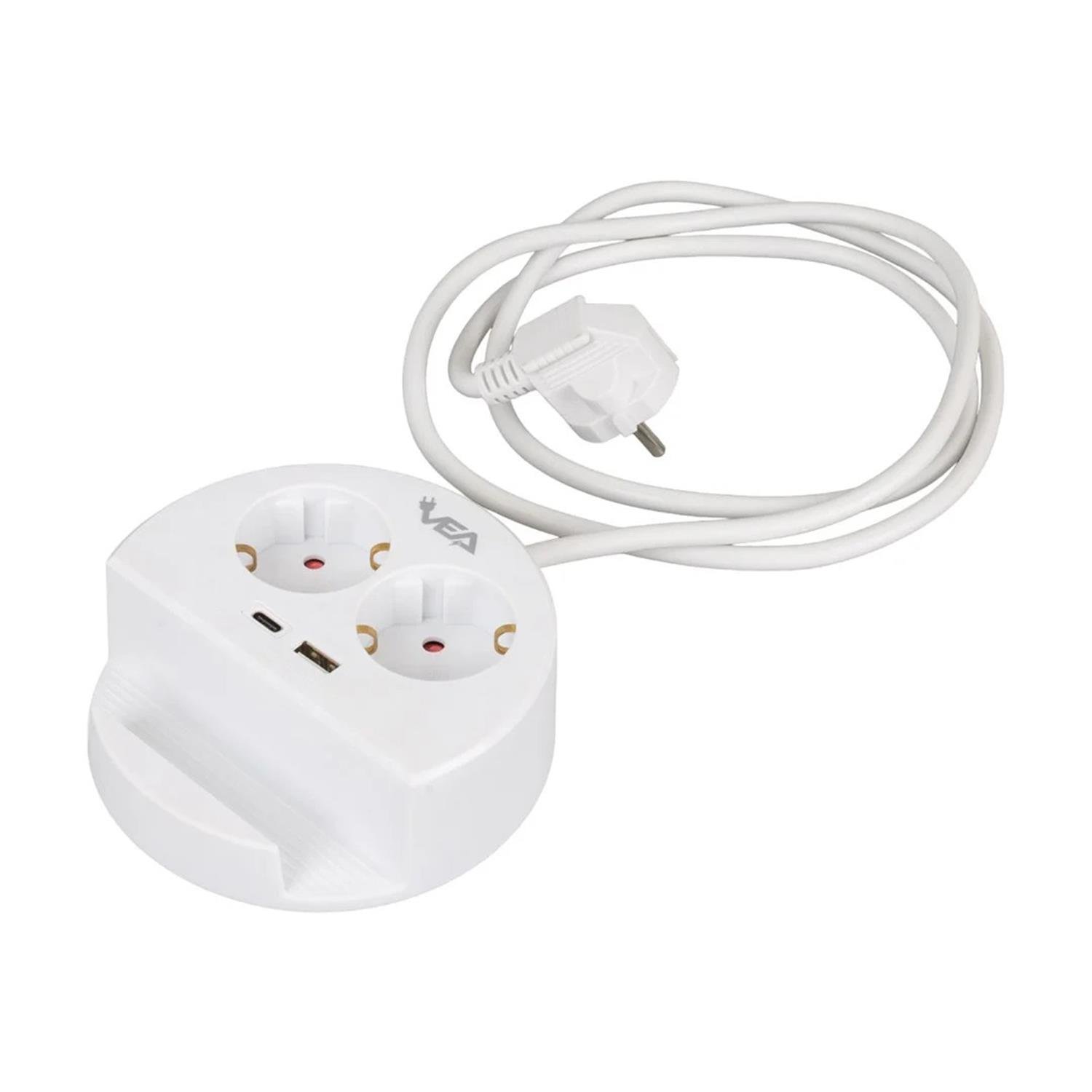 VeaGrup PrizVea VE-G1102C 2'li USB+ Type-C Girişli Anahtarlı Grup Priz