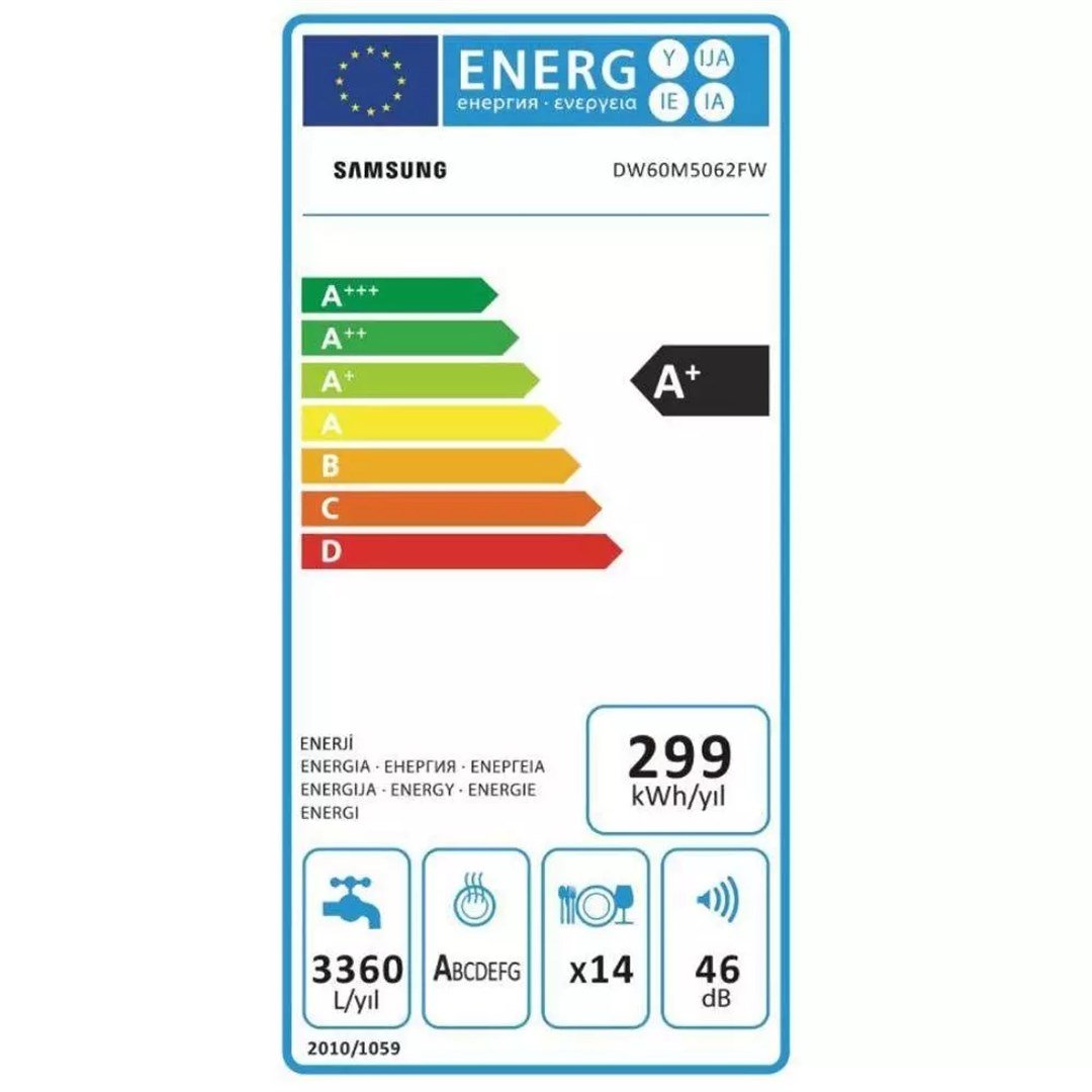 DW60M5062FW/TR Samsung DW60M5062FW/TR A+ 5 Programlı Bulaşık Makinesi Beyaz