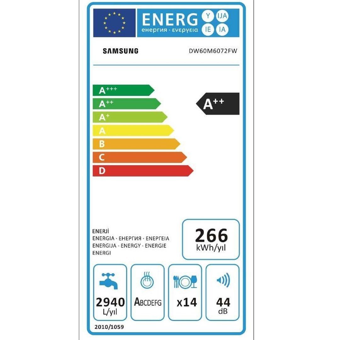 DW60M6072FW/TR Samsung DW60M6072FW/TR 7 Program A++ Enerji Sınıfı Bulaşık Makinesi Beyaz
