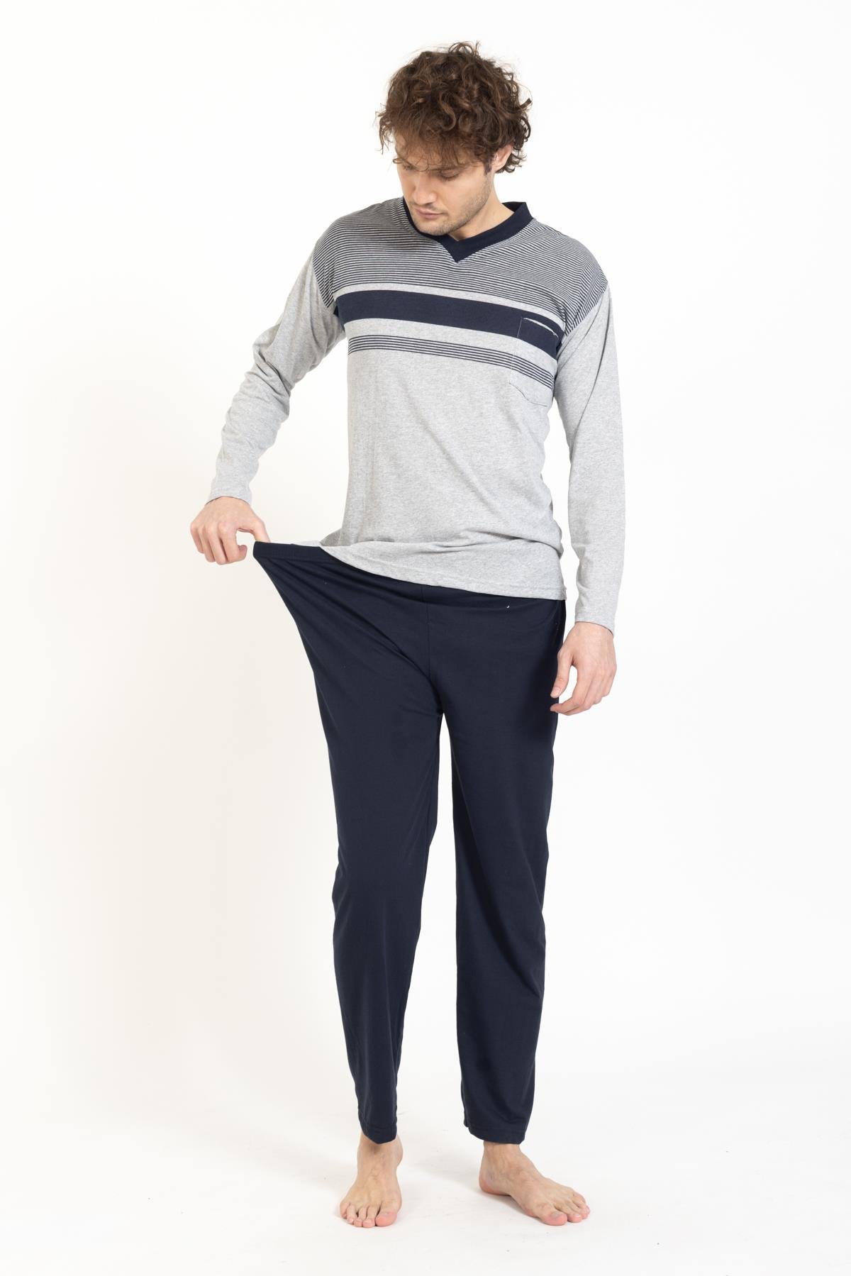Erkek 2015 Uzun Kol Süprem Pijama Takımı GRİ