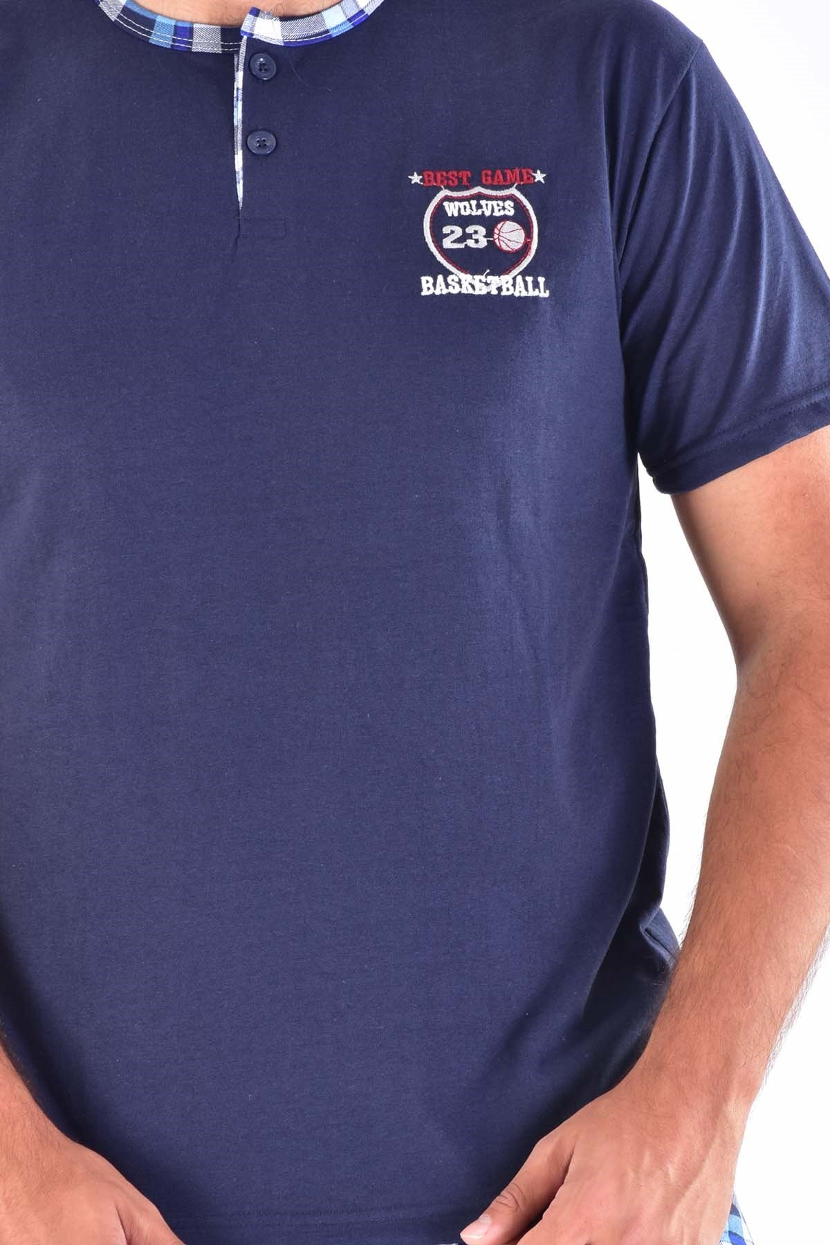 Erkek 2105 Ekose Desenli Kısa Kol  Pijama Takımı LACİVERT