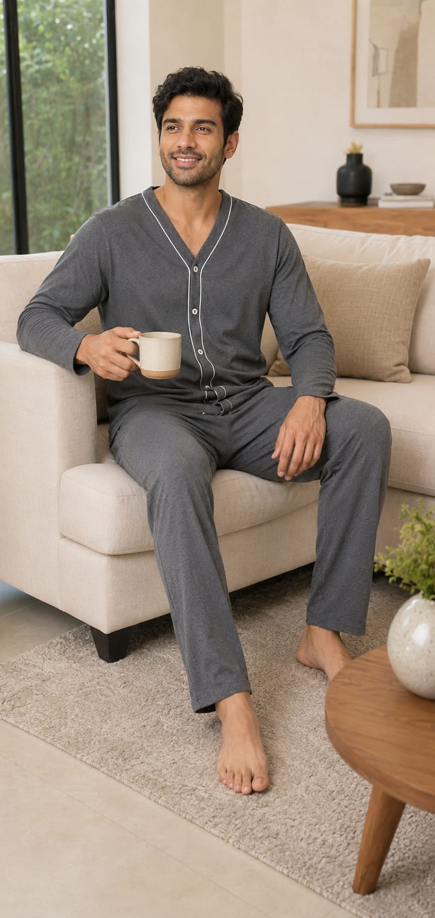 Erkek 605-262 Boydan Düğmeli %95 Cotton Pijama Takım