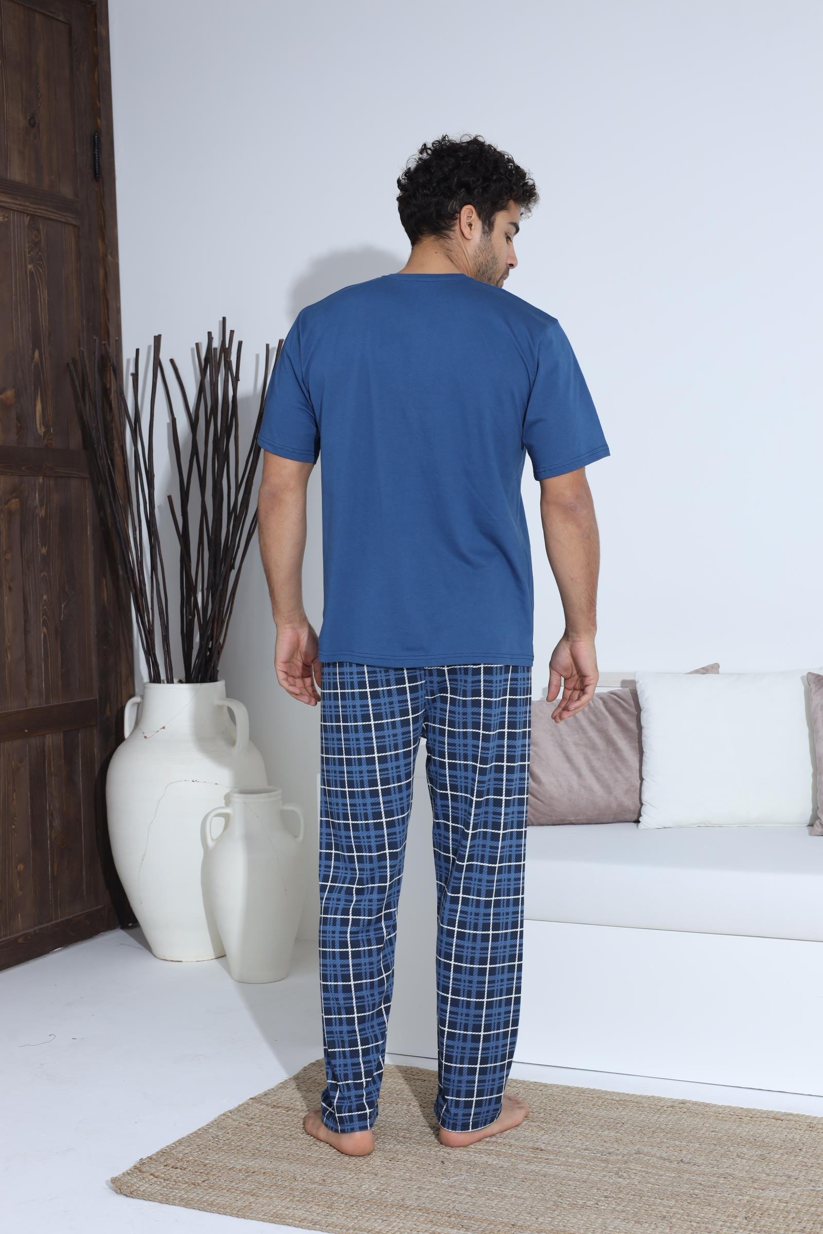 Erkek 70034 Kısa Kol Yaka Düğmeli Pijama Takımı