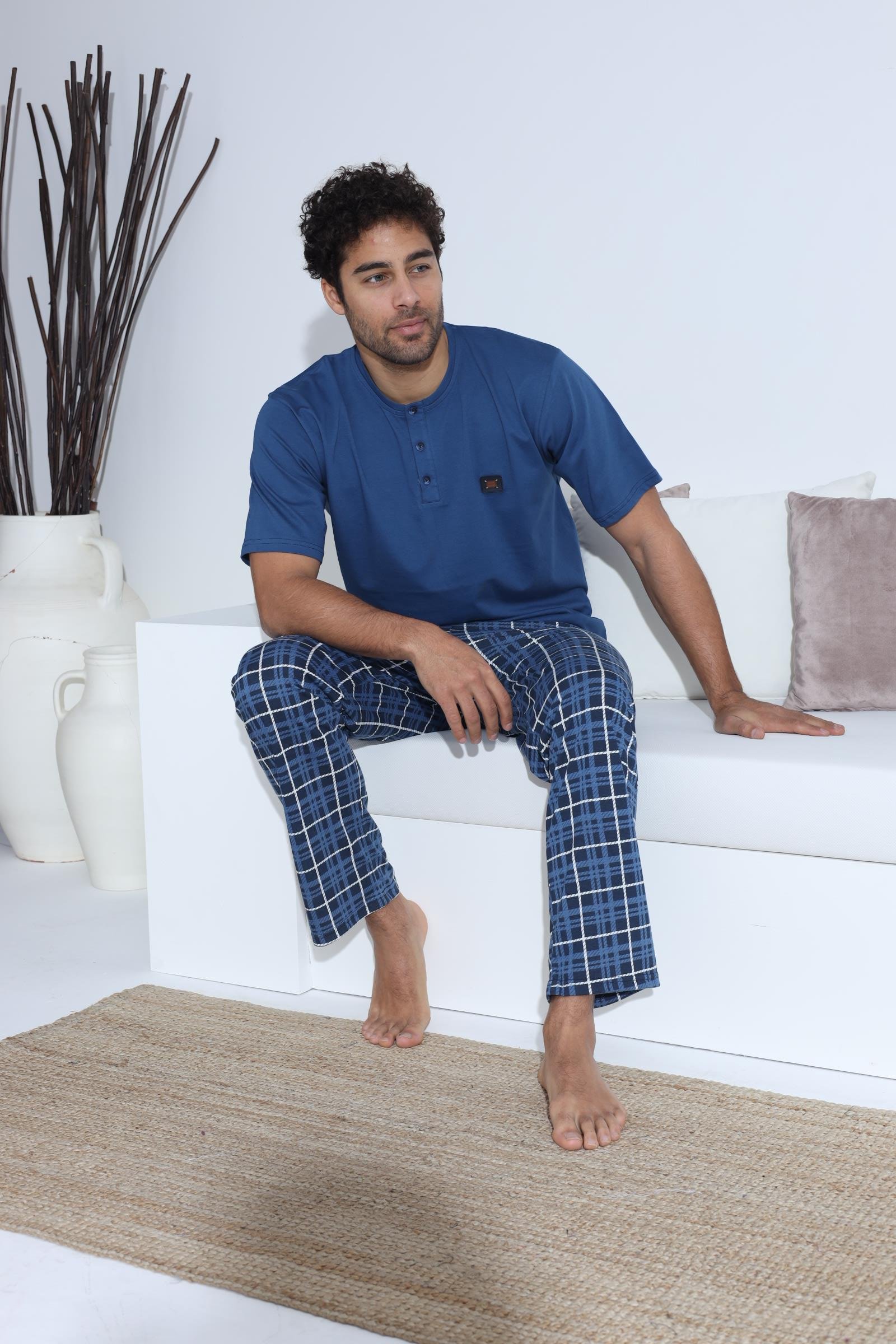 Erkek 70034 Kısa Kol Yaka Düğmeli Pijama Takımı