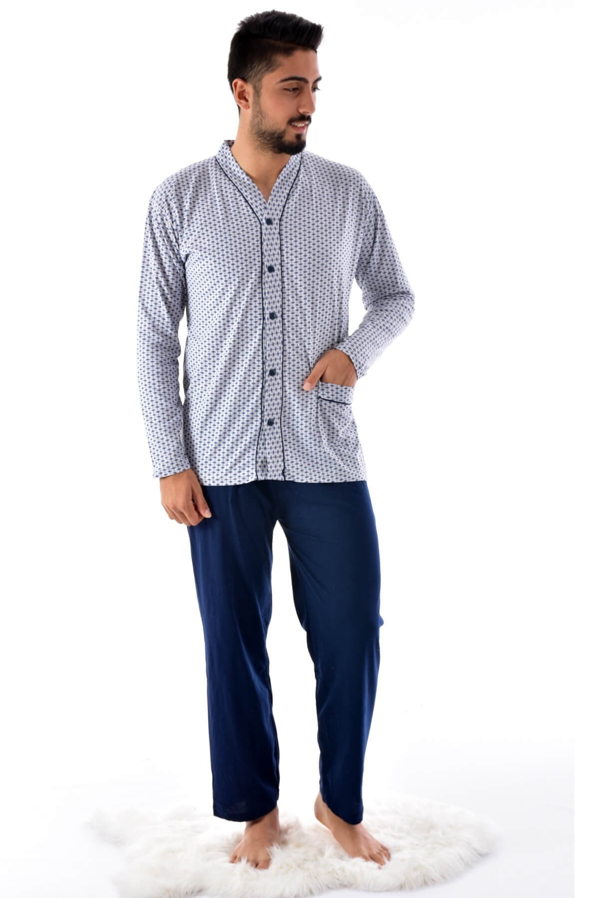 Erkek 940 Uzun Kol Boy Düğmeli Süprem Pijama Takımı A.GRİ