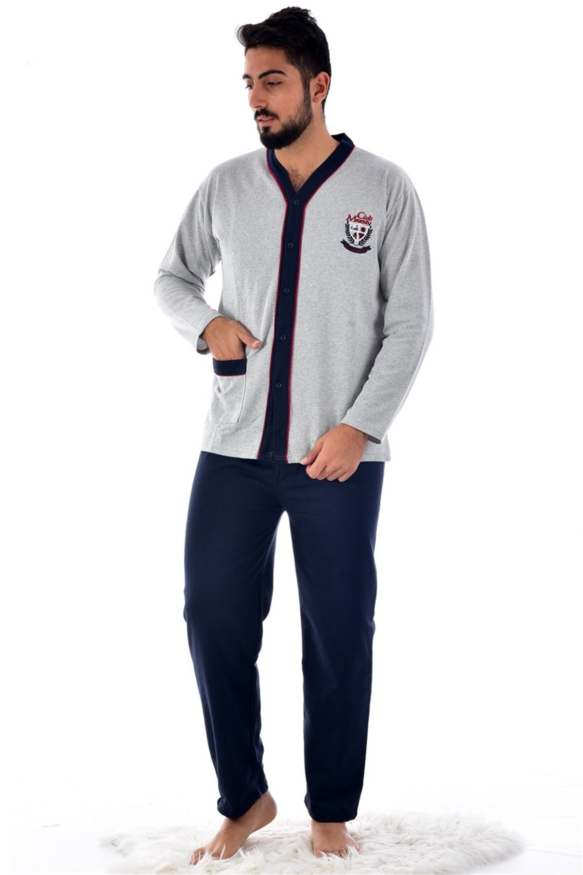 Erkek 960 Boydan Düğmeli Pijama Takımı GRİ