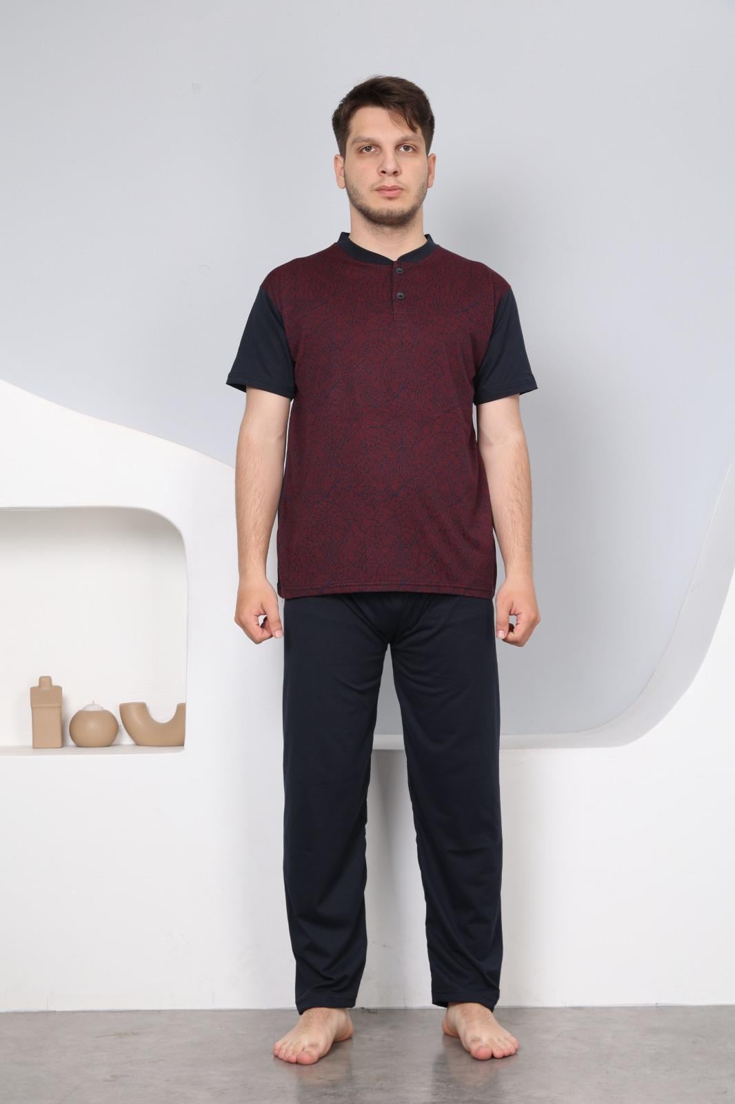 Erkek Kısa Kol 1001 Jakarlı Pijama Takımı BORDO