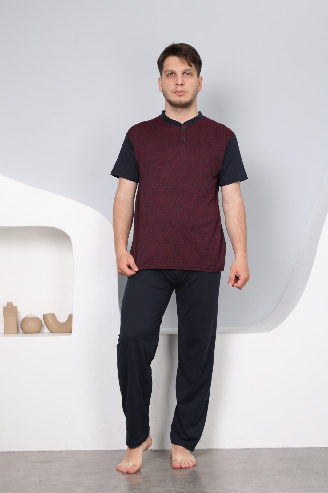Erkek Kısa Kol 1001 Jakarlı Pijama Takımı BORDO