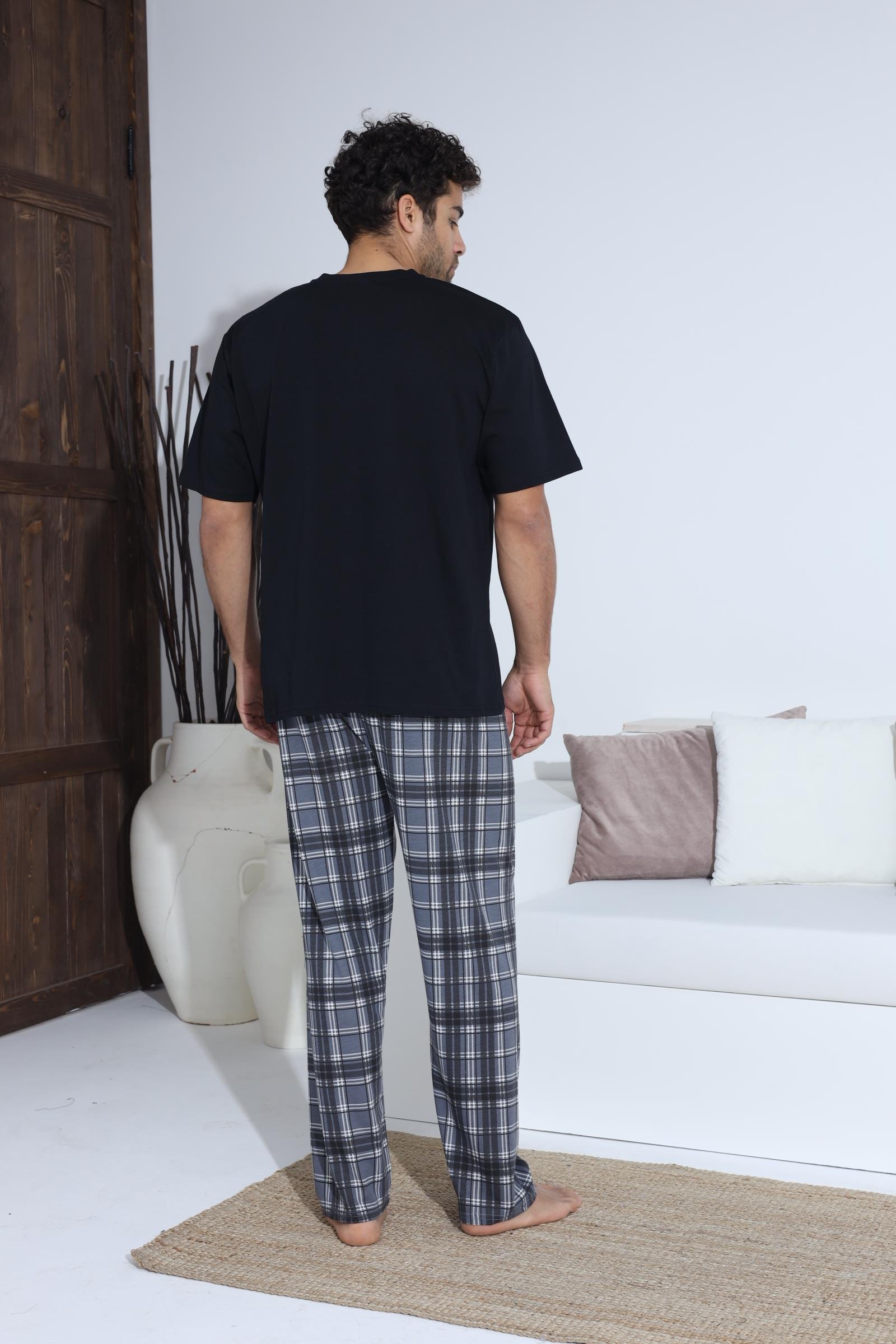 Erkek Kısa Kol 70022 Kısa Kol Pijama Takımı SİYAH