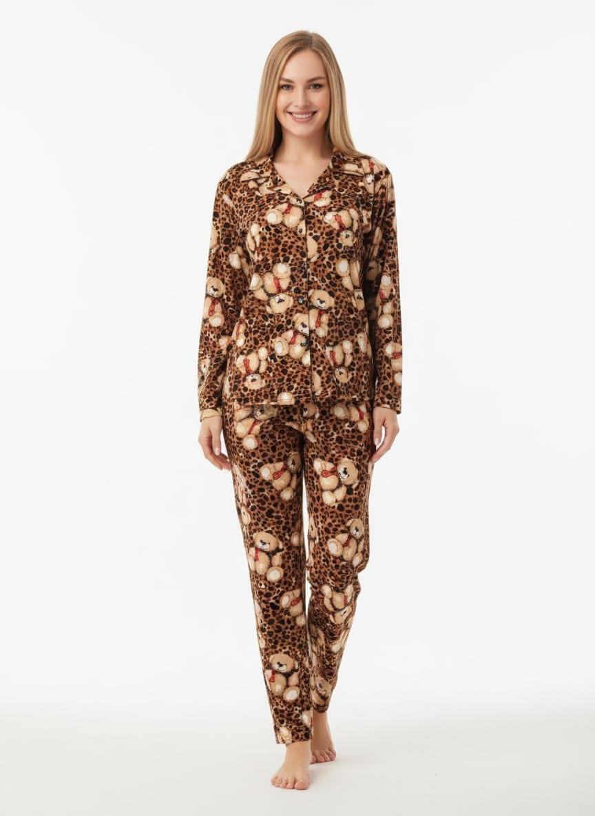 Kadın 0342 Uzun  Kol Süet Pijama Takımı
