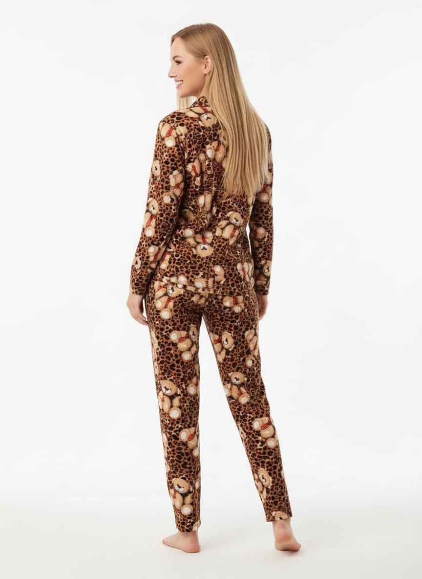 Kadın 0342 Uzun  Kol Süet Pijama Takımı