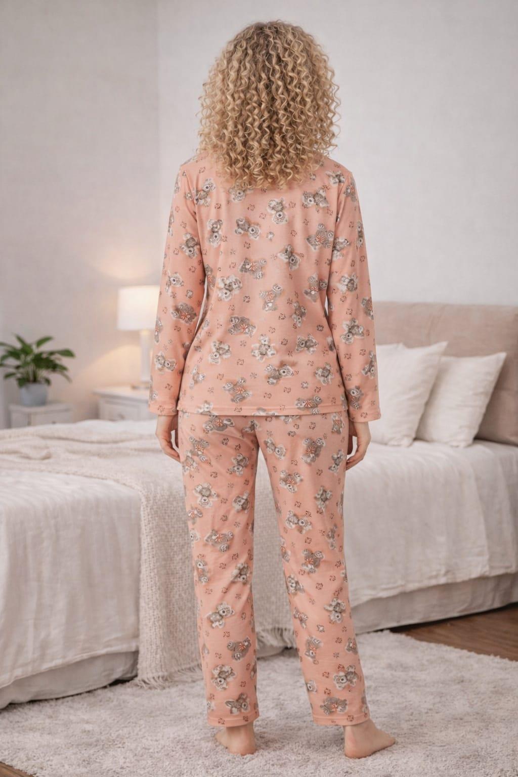 Kadın 0431 Uzun Kol Süet Pijama Takımı