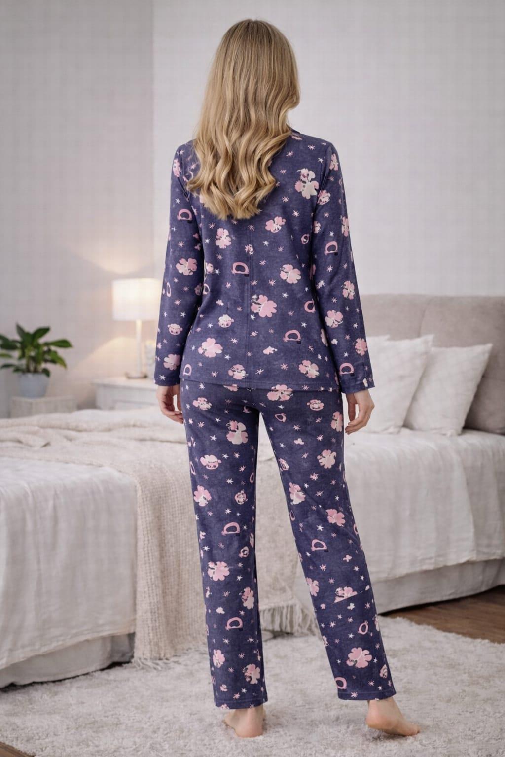 Kadın 0472 Süet Uzun Kol Pijama Takımı