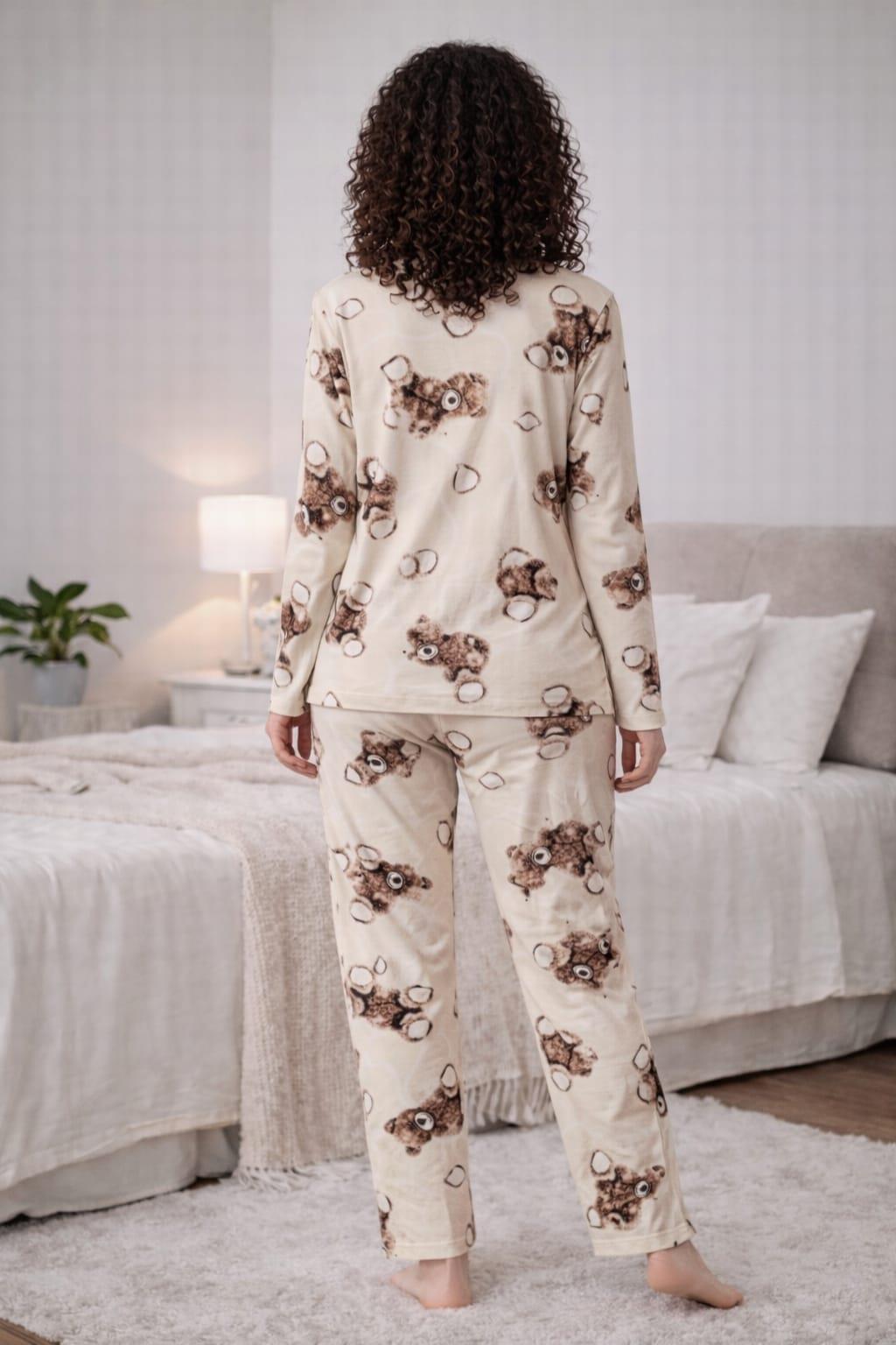 Kadın 0519 Uzun Kol Süet Pijama Takımı