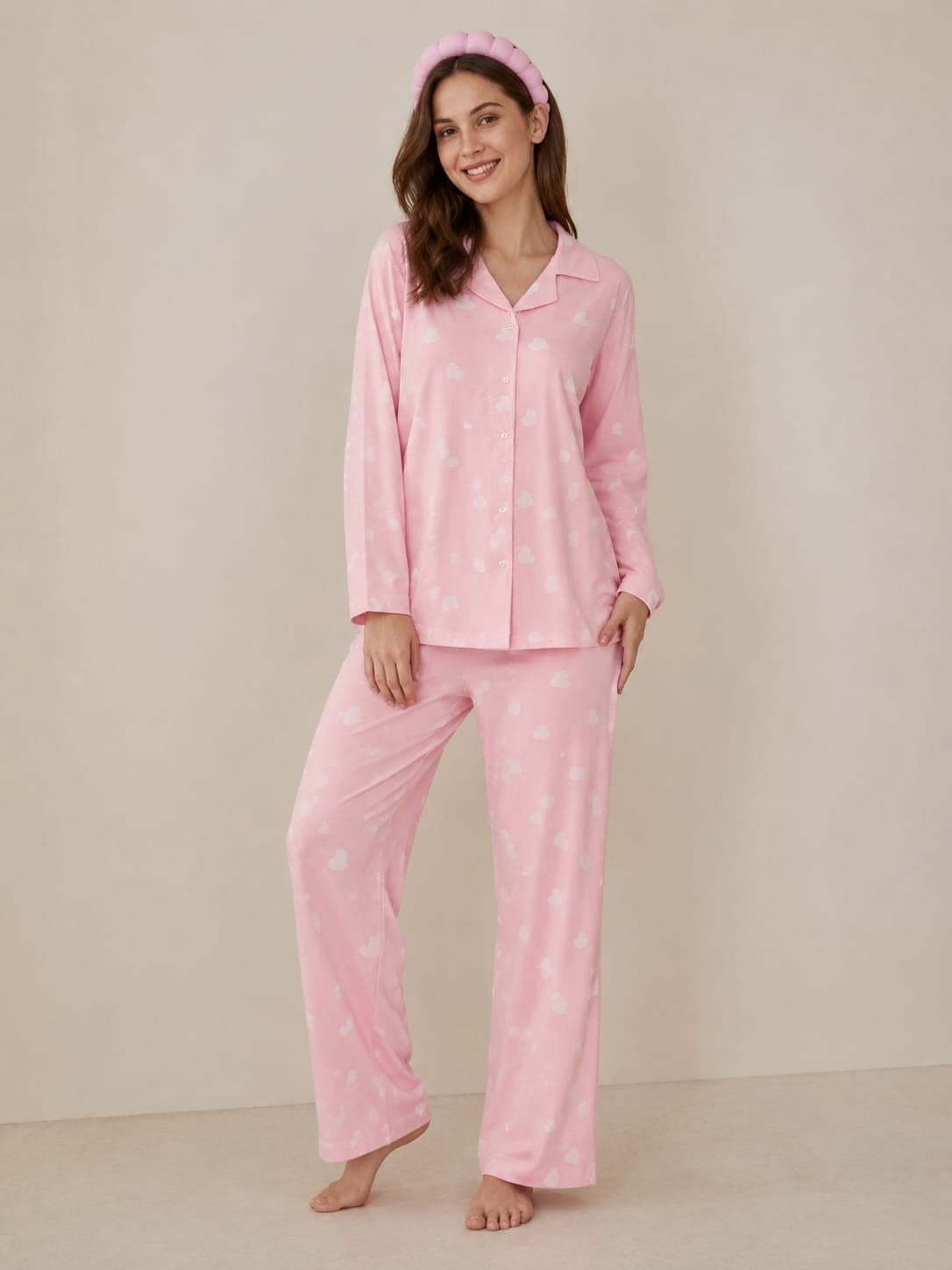 Kadın 0520 Süet Dügmeli Pijama Takımı
