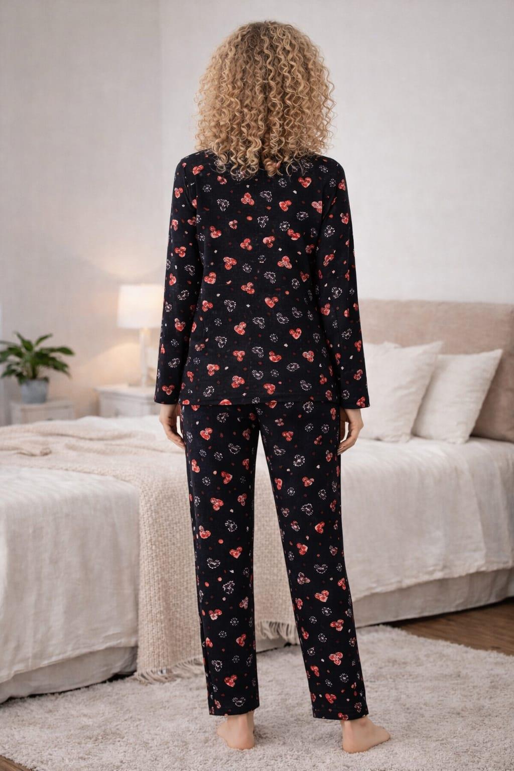 Kadın 0587 Uzun Kol Süet Pijama Takımı