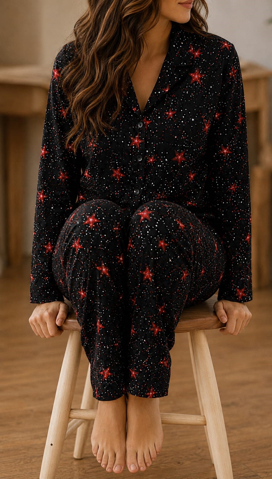 Kadın 0626 Süet Dügmeli Pijama Takımı