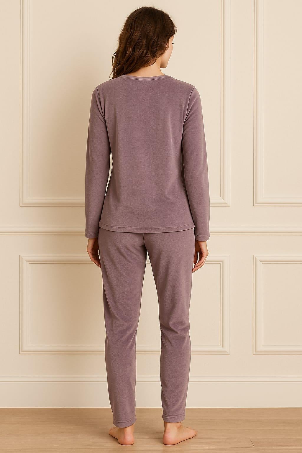 Kadın 13166-652 Uzun Kol Kadife Pijama Takımı LİLA