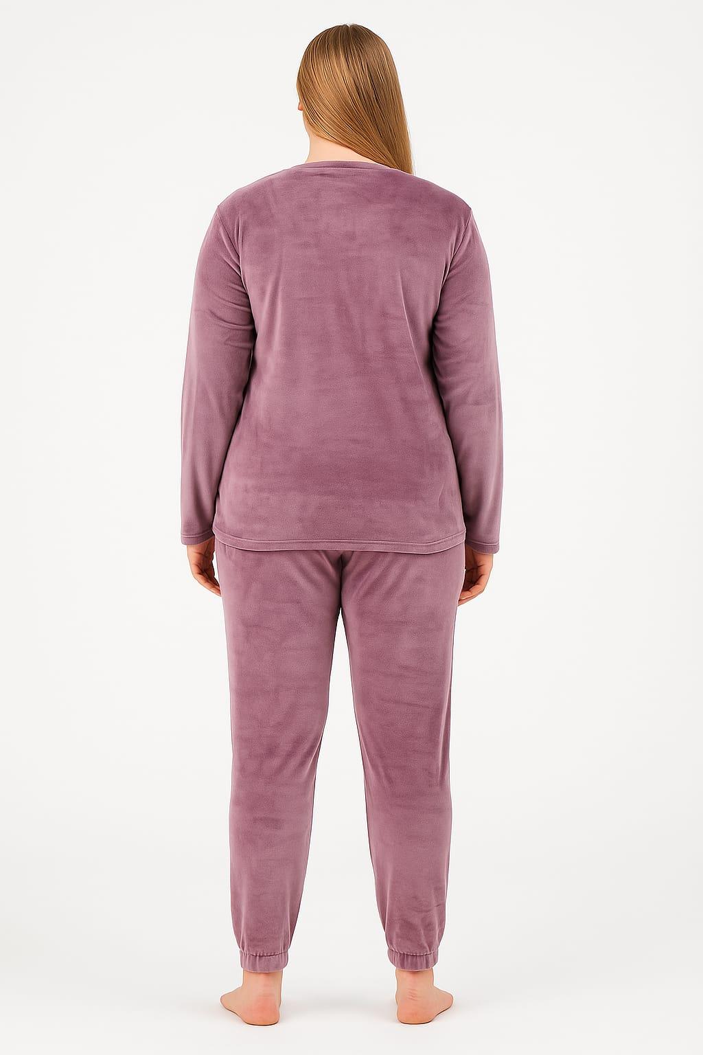 Kadın 13212-2659 Büyük Beden Kadife Pijama Takımı LİLA