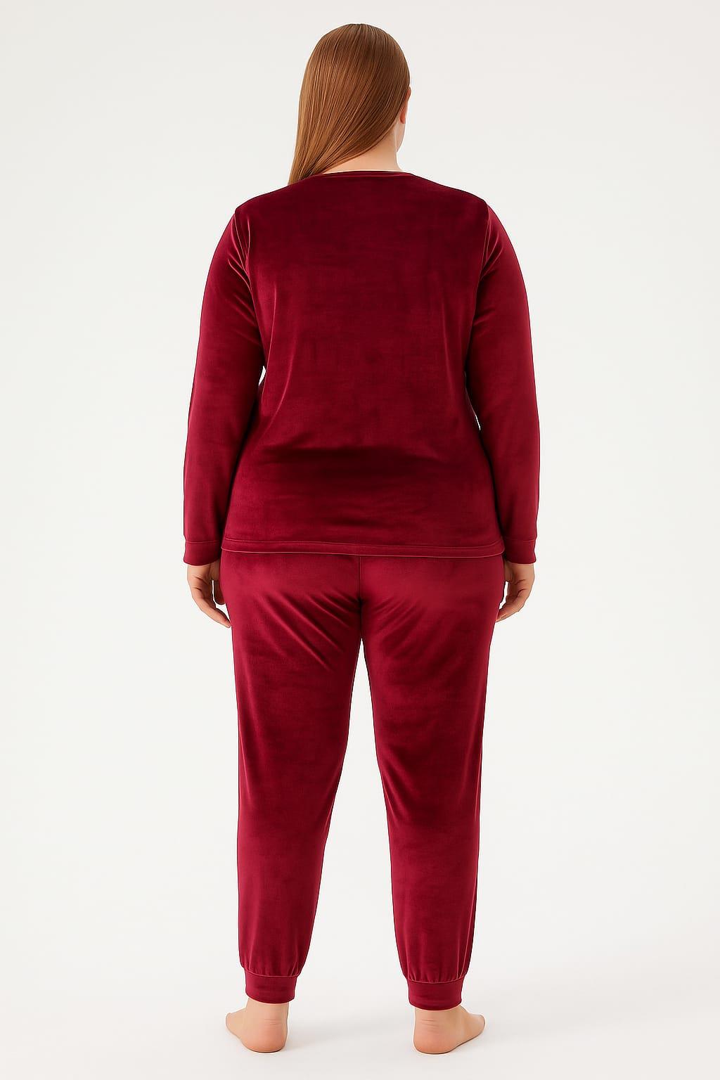 Kadın 13212-2670 Büyük Beden Kadife Pijama Takımı MÜRDÜM