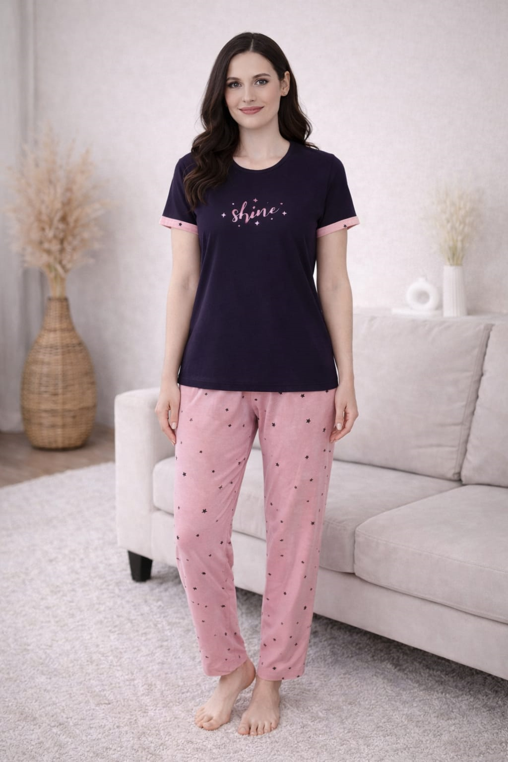 Kadın 2004-18 Kısa Kol Likralı Bambu Pijama Takımı