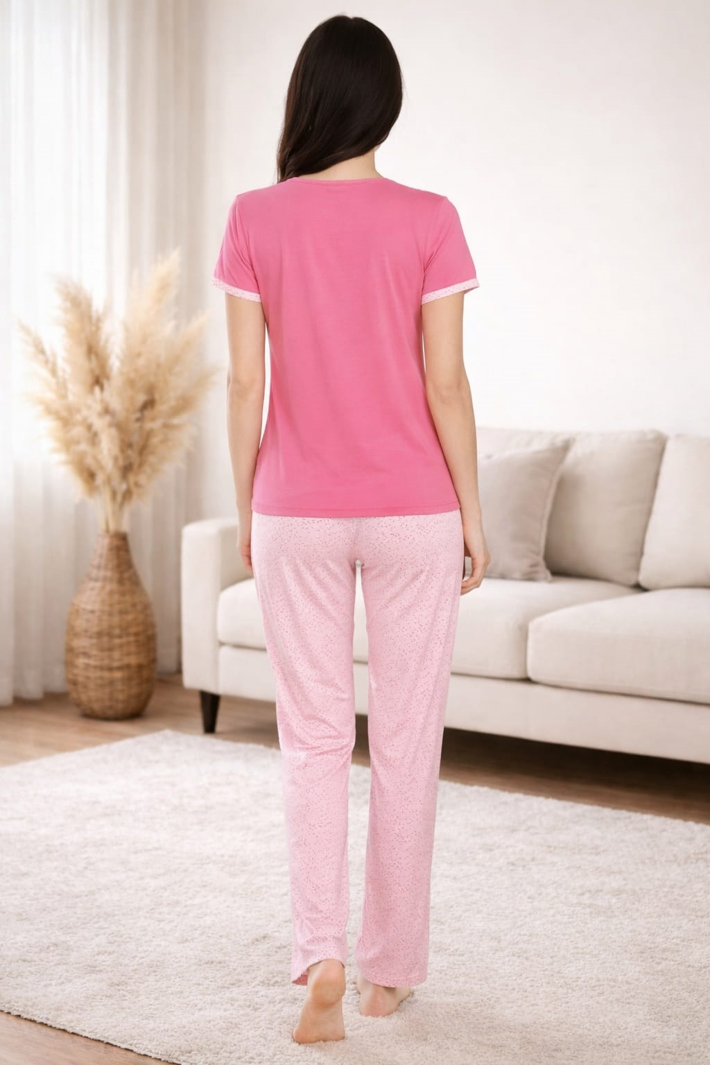 Kadın 2004-36 Kısa Kol Likralı Bambu Pijama Takımı