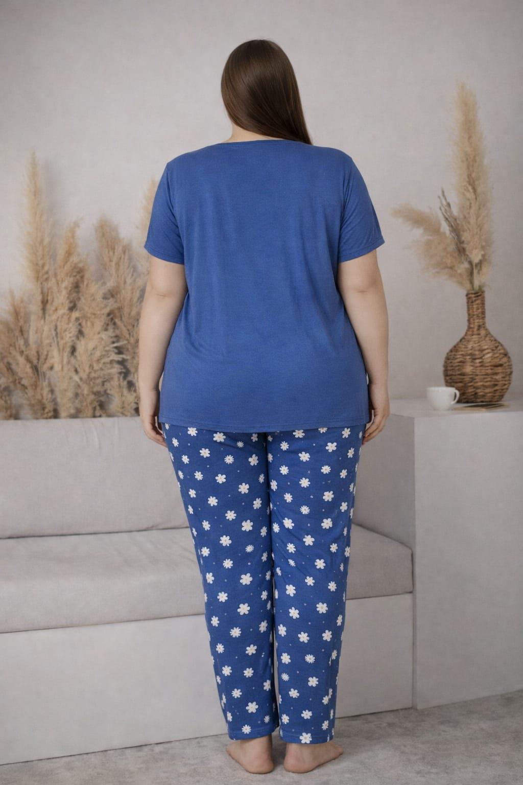 Kadın 2005-3 Kısa Kol Büyük Beden Likralı Pijama Takımı