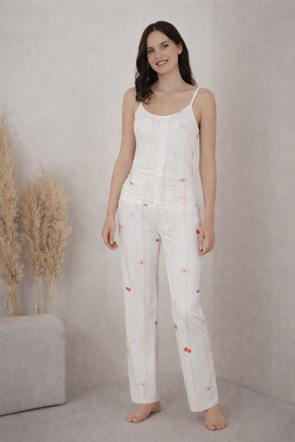 Kadın 2028-3 Likralı Askılı Pijama Takımı
