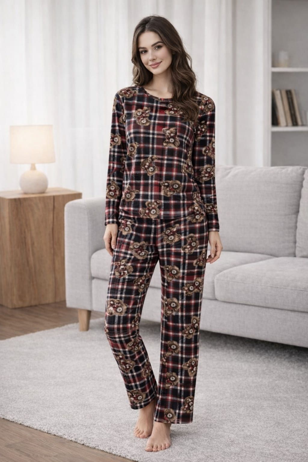 Kadın 3564 Uzun Kol Süet Pijama Takımı