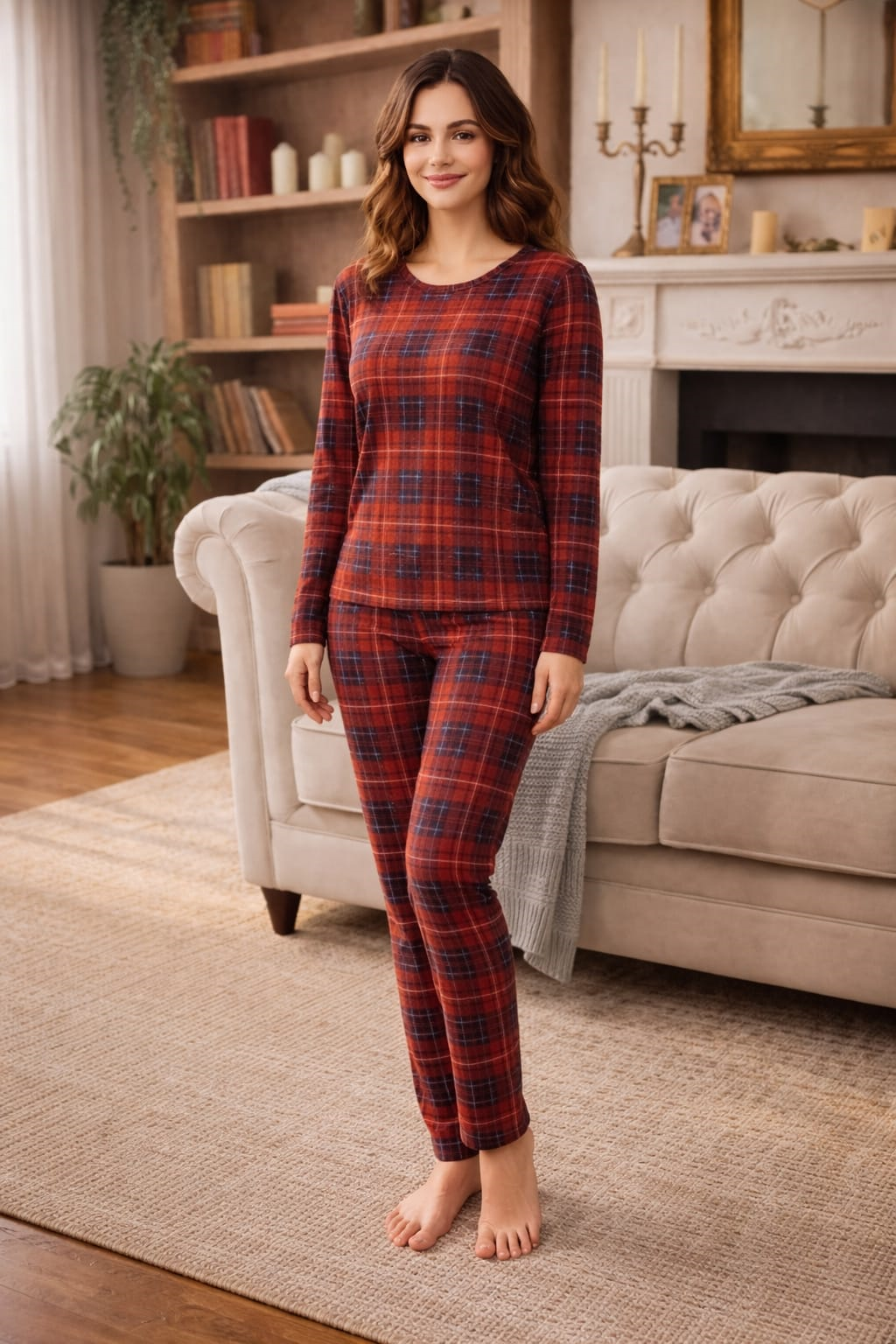 Kadın 3572 Uzun Kol Süet Pijama Takımı