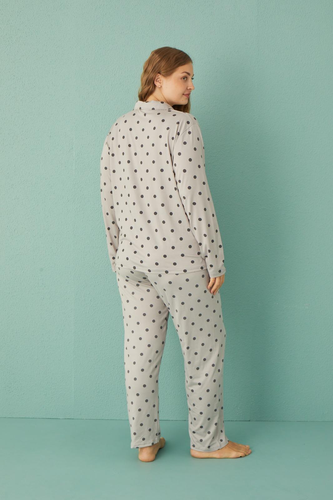 Kadın 50801-116 Büyük Beden Önü Düğmeli Pijama Takımı GRİ
