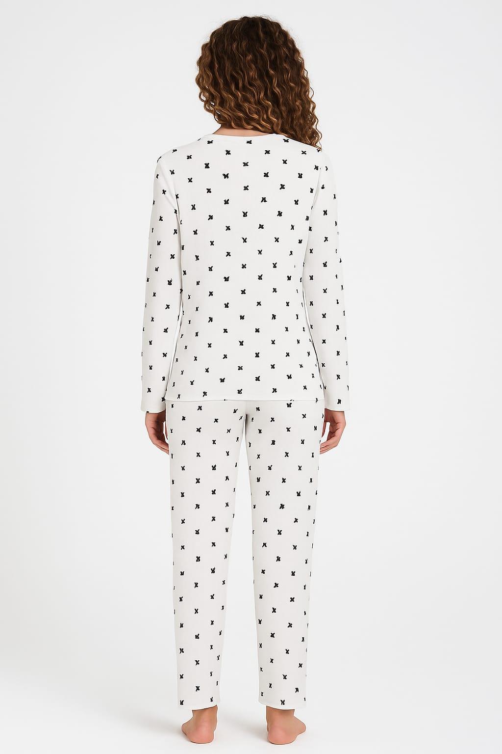 Kadın 70916 Uzun Kol Likralı Waffle Pijama Takımı BEYAZ
