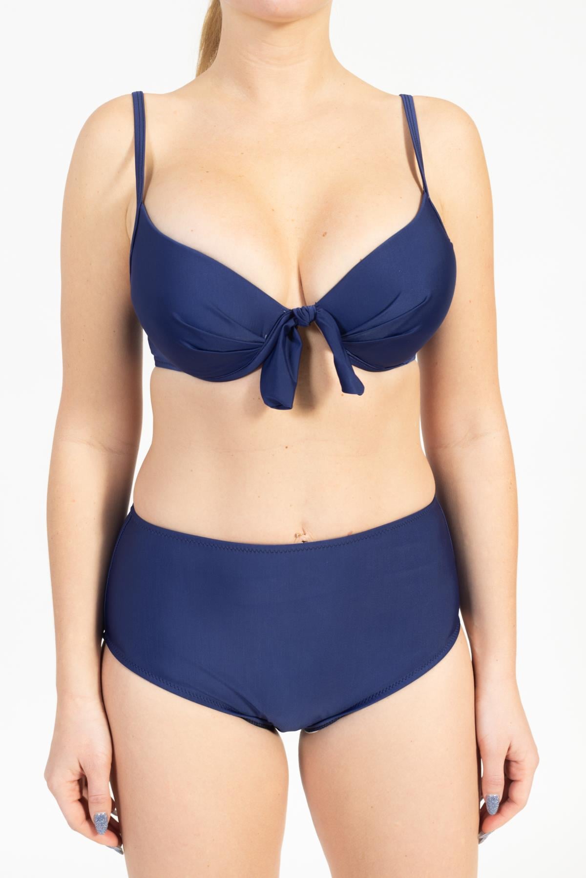 Kadın 718 Yüksel Bel Kaplı Bikini Takımı SAKS MAVİ