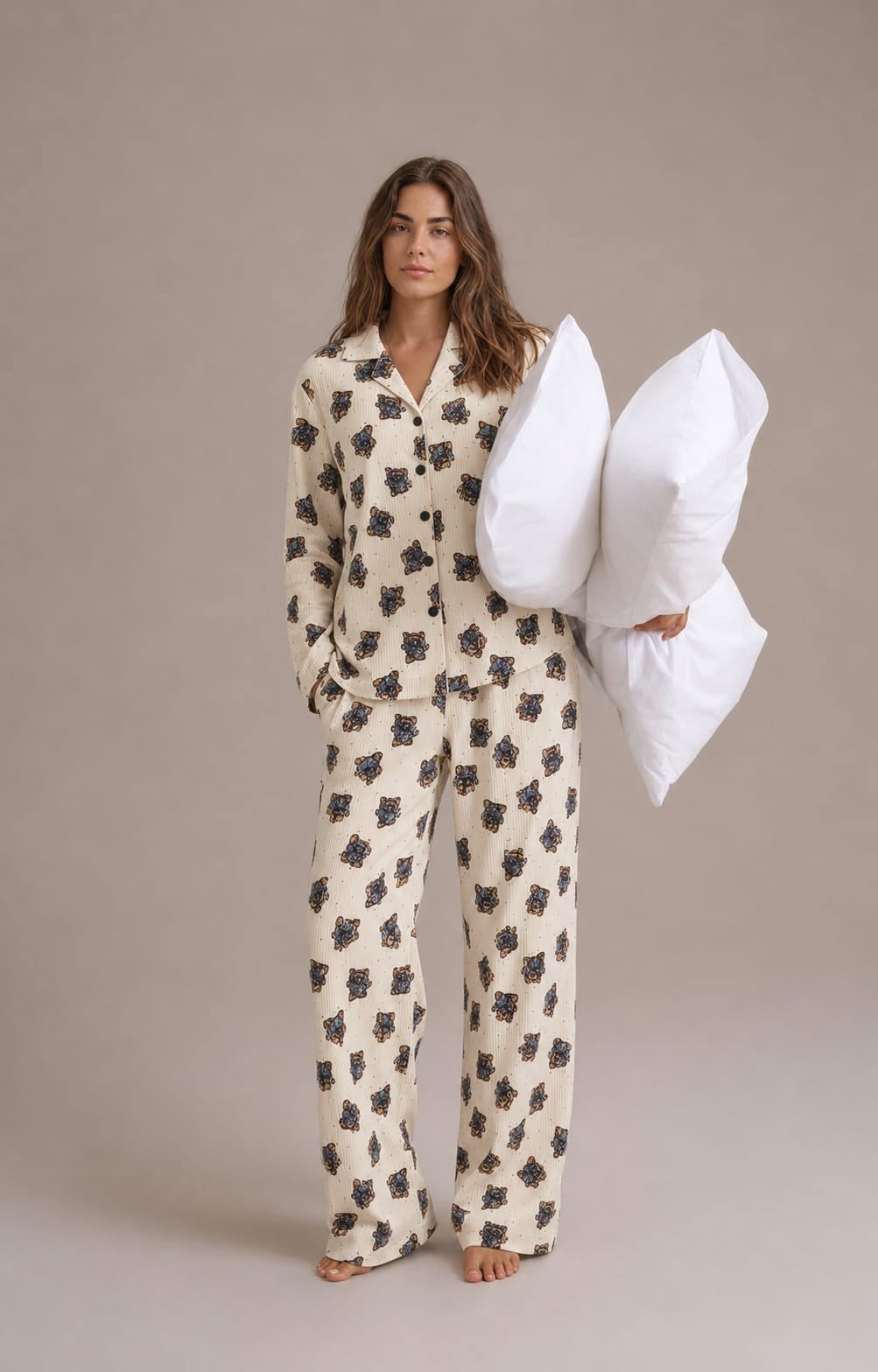 Kadın 8240 Kaskorse Uzun Kol Düğmeli Pijama Takımı
