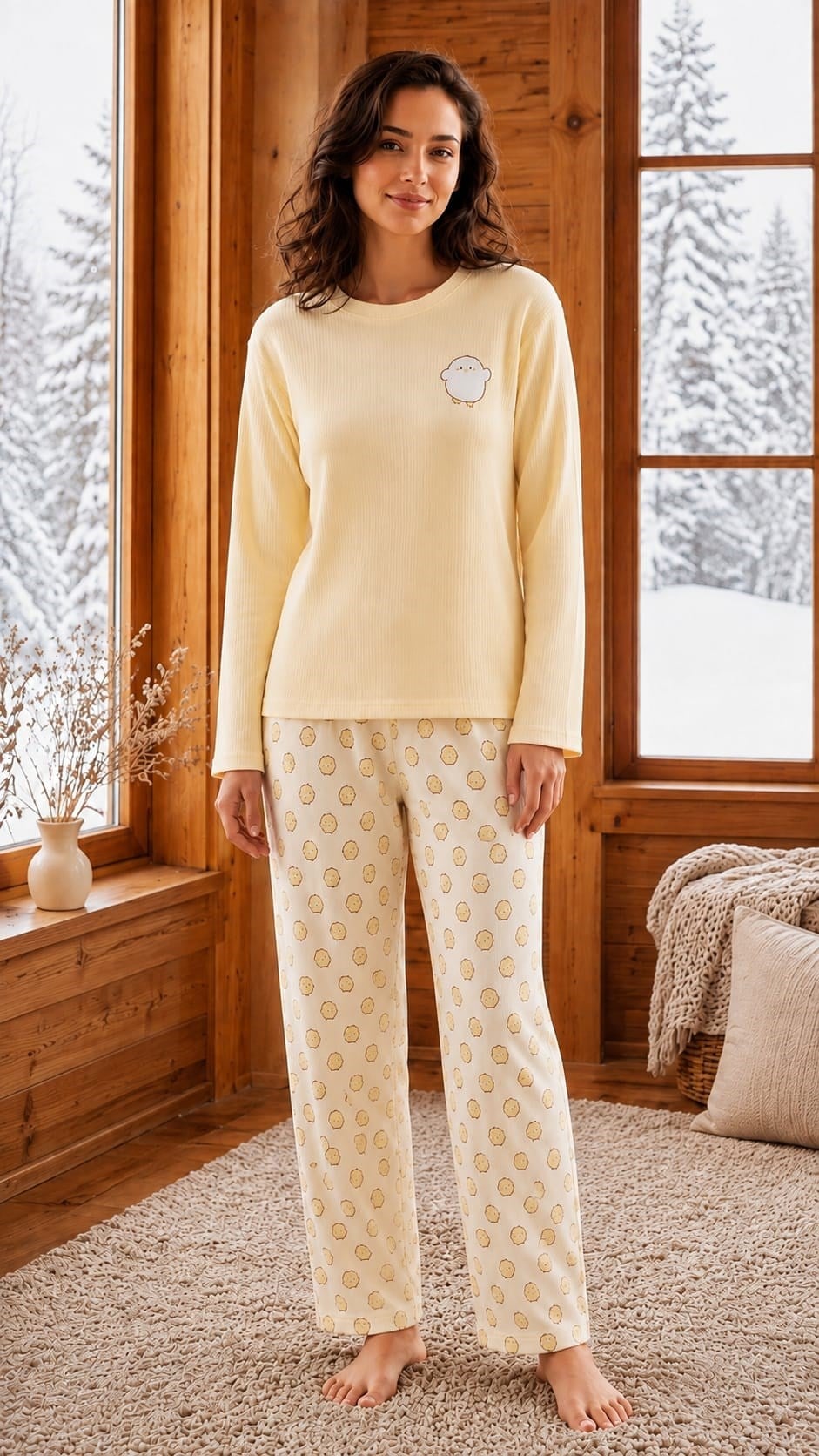 Kadın 8811-8 Berlin Uzun Kol Sıfır Yaka Pijama Takım