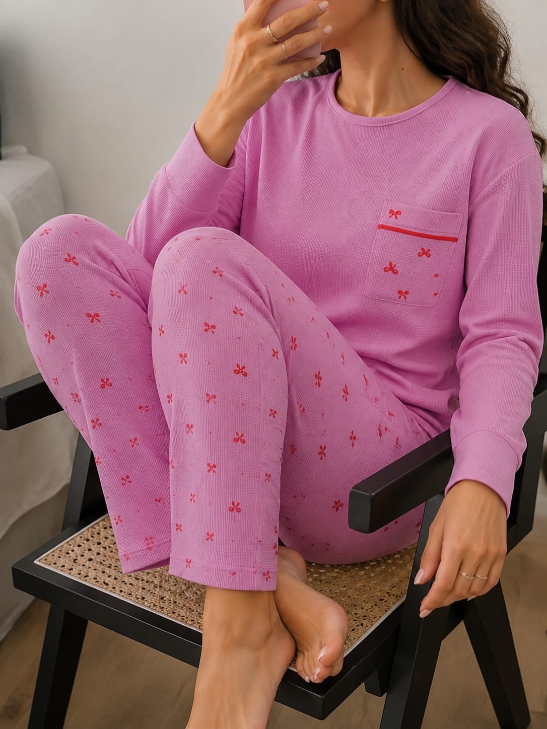 Kadın 8940-7 Waffle Pijama Takımı