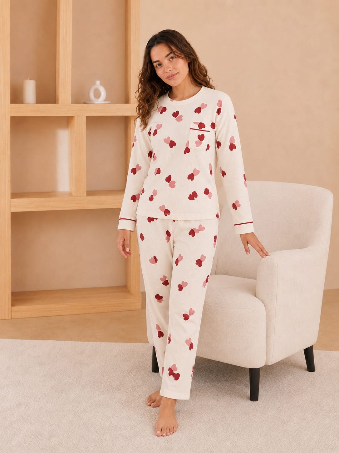 Kadın 8945-2 Waffle Pijama Takım