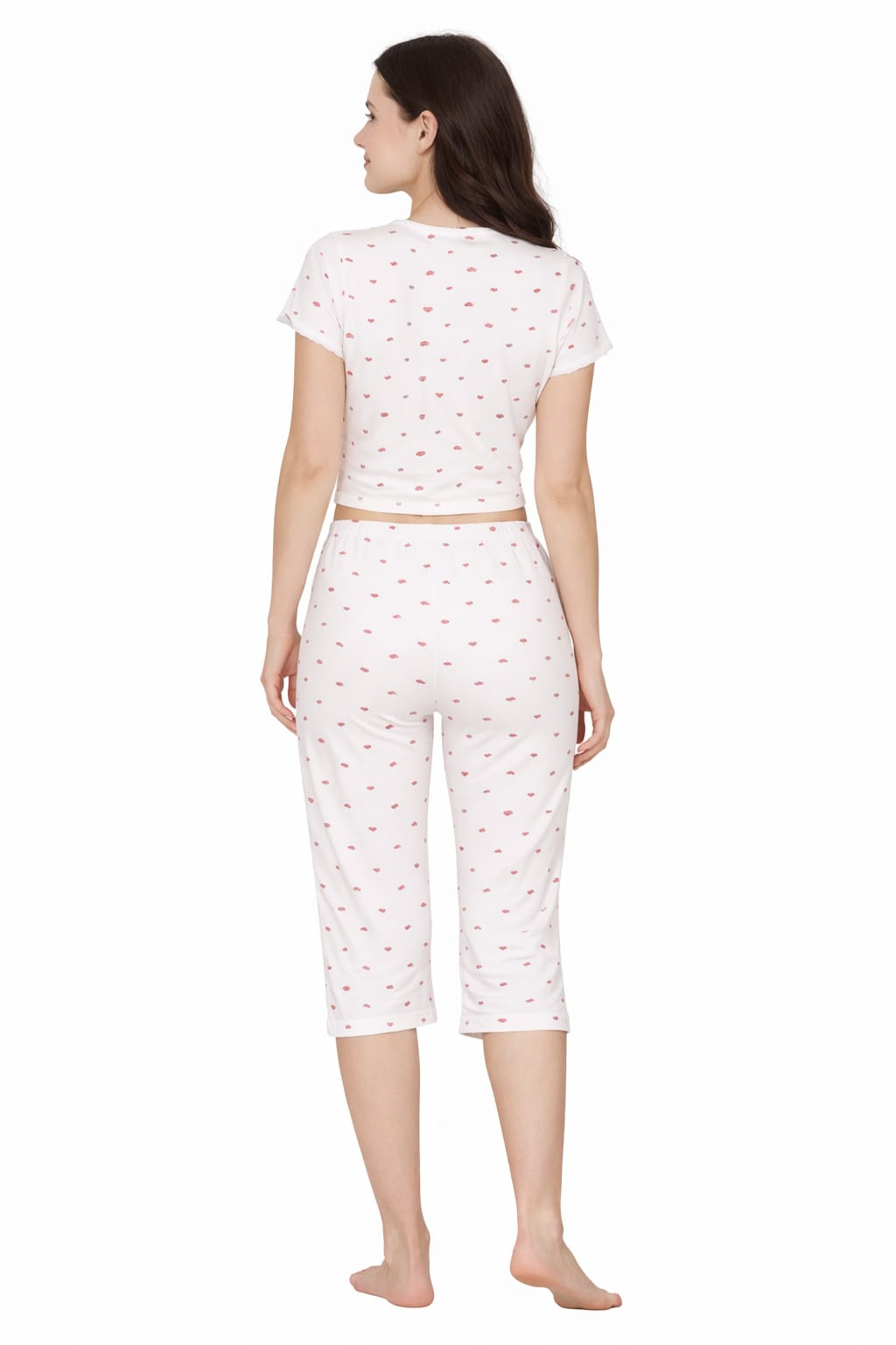 Kadın Likralı 2027-8 Kaprili Kısa Kol Crop Pijama Takımı