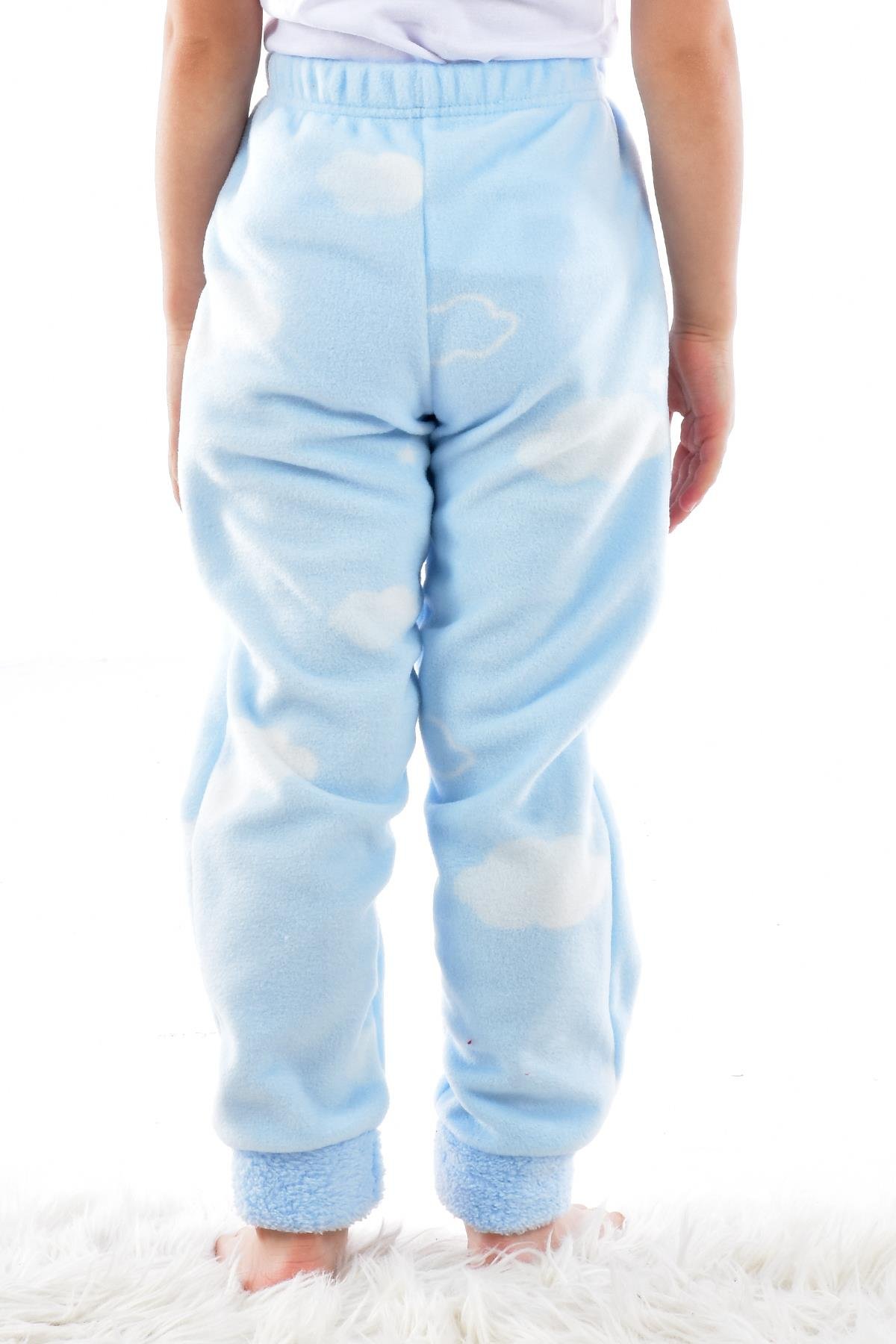 Kız Çocuk 200-3 Bulutlu Manşetli Peluş Polar Tek Alt
