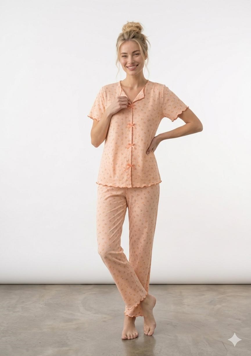 Pemilo Kadın 01907 Kısa Kol Kaşkorse Pijama Takımı