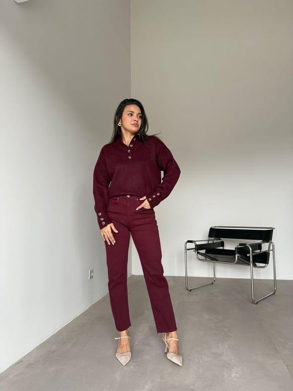  Bordo Kesik Paça Anna Bf Jean