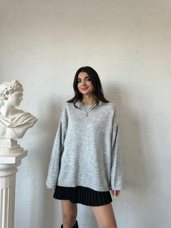 Açık Gri Oversize Kazak