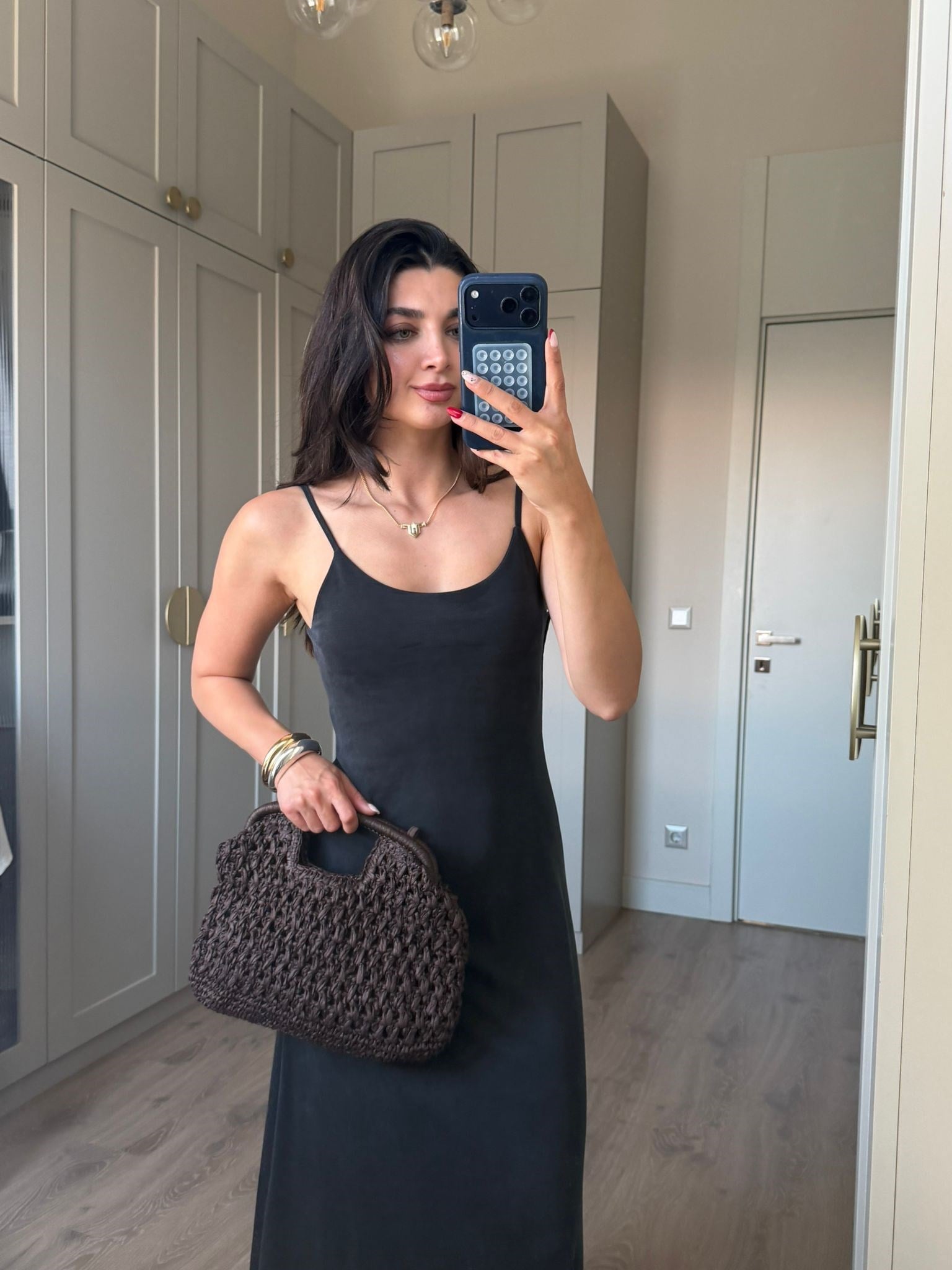 Antrasit Askılı Lucy Elbise