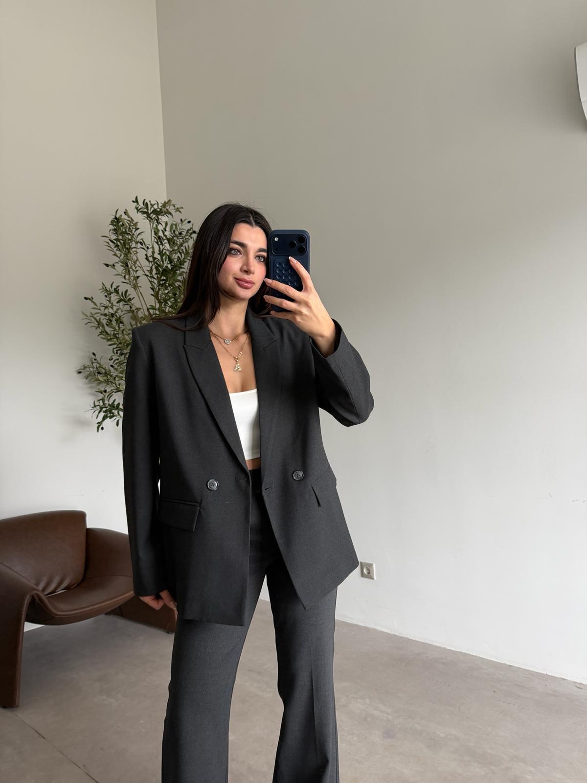 Antrasit Çift Düğmeli Blazer Ceket