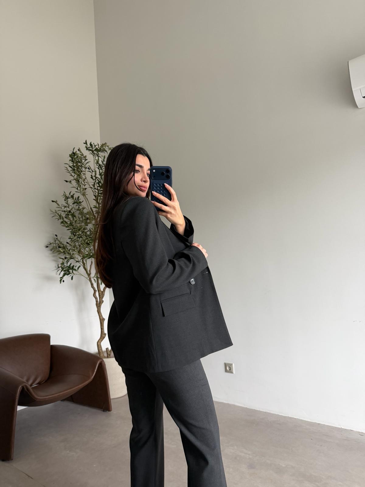 Antrasit Çift Düğmeli Blazer Ceket