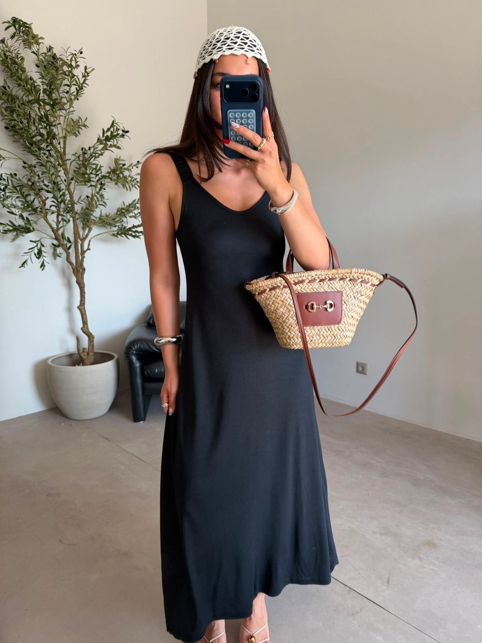 Antrasit Lastik Askılı Basic Elbise
