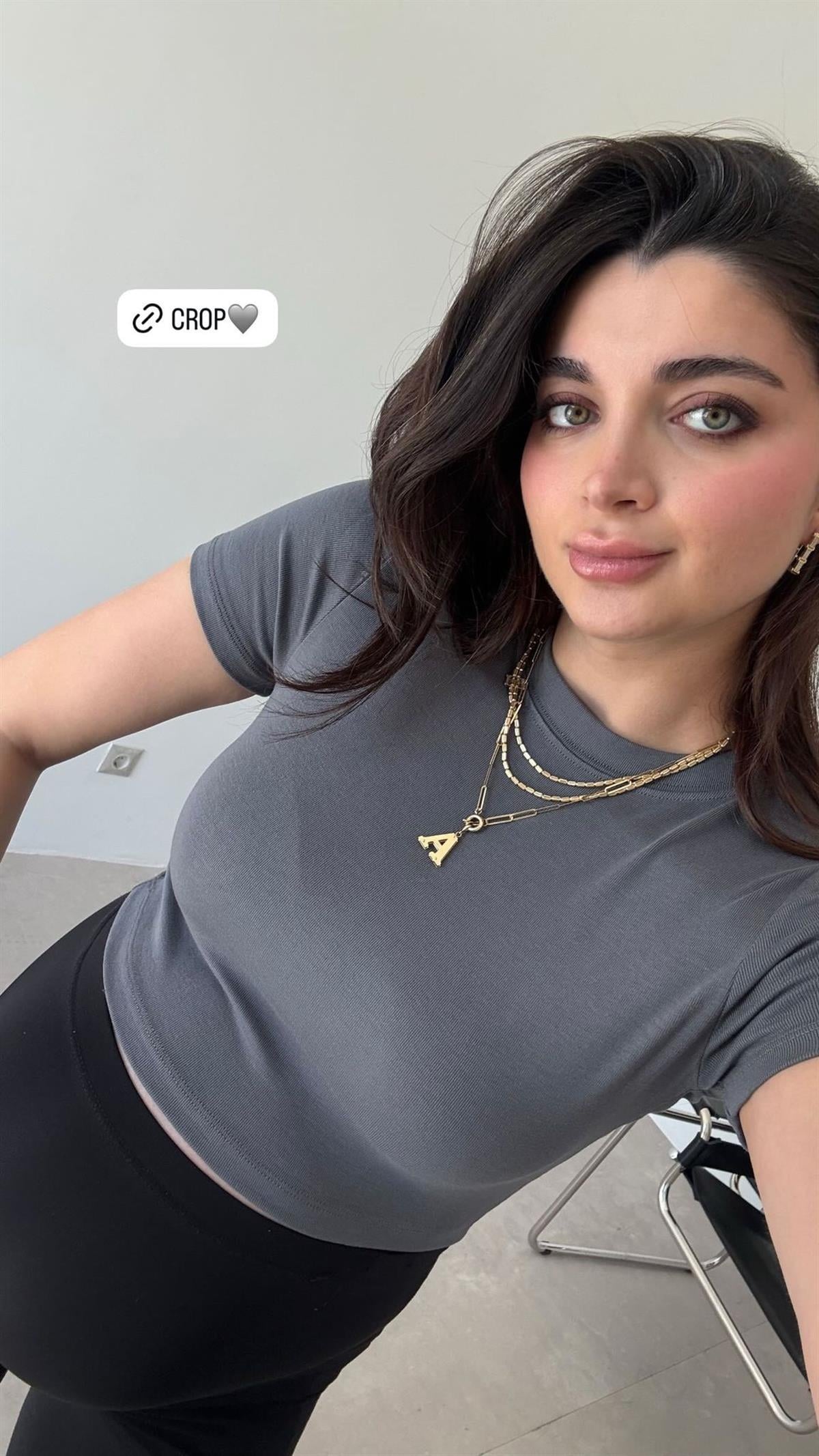 Antrasit Likralı Esnek Leo Crop Tişört